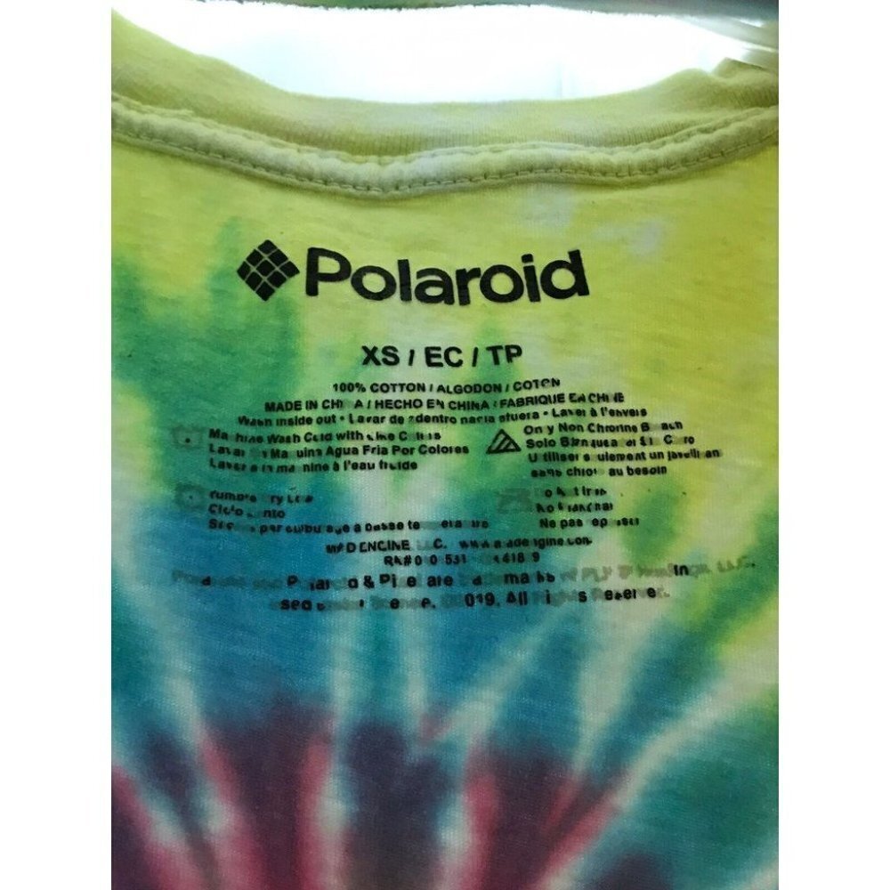 Polaroid Juniors XS Rainbow Tie Dye T-Shirt Short Sleeve Camera Blue Pink Yellow - Picture 3 of 5